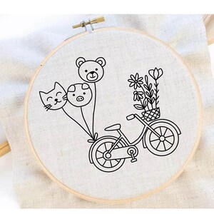 Niedliche Ballon Stickerei Fahrrad Blumen Stickmuster Sommer Embroidery Bike Hand Embroidery Pattern Embroidery PDF