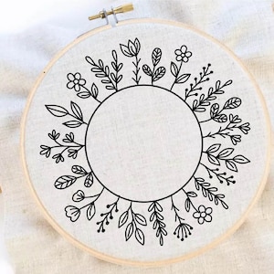 Wreath Embroidery Pattern Flower Pattern Hand Embroidery Pattern Frame Embroidery Wreath Frame Embroidery Pattern Download