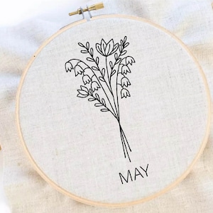 Naissance Motif de broderie de fleurs Fleurs de mai Broderie de muguet Cerceau de fleurs à broder au format PDF Téléchargement instantané