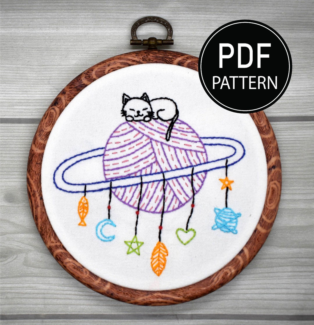 Cat Yarn Ball Embroidery Pattern Cat Catcher Embroidery Etsy