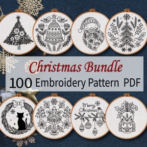 Christmas Embroidery Pattern Bundle, Ornament Embroidery  ,Winter Embroidery ,Santa Embroidery Pattern Set,Embroidery Bundle Pack , PDF