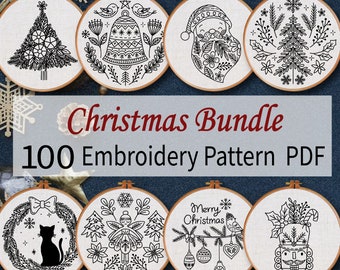 Christmas Mega Bundle, Christmas Hand Embroidery Pattern Bundle, Snowy Winter Embroidery ,Holiday Embroidery  ,Chritmas Bundle Pack
