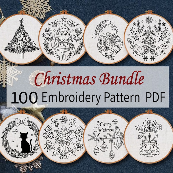 Mega Pakiet Świąteczny, Zestaw wzorów do haftu ręcznego na Boże Narodzenie, Haft śnieżno-zimowy, Haft świąteczny, Pakiet świąteczny