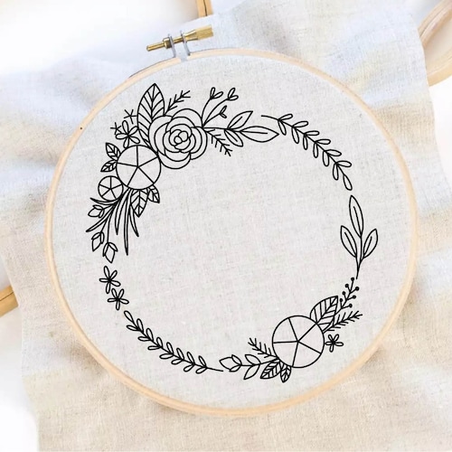Wreath Embroidery Pattern Flower Pattern Hand Embroidery Etsy