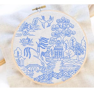 Chinese Blue Art Embroidery Pattern Chinese Art Embroidery Pattern Chinese Blue Embroidery Round Embroidery PDF Instant Download