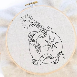 Snake Embroidery Pattern Snake Moon Embroidery Pattern Celestial Hand Embroidery Pattern Sunshine Embroidery PDF Instant Download
