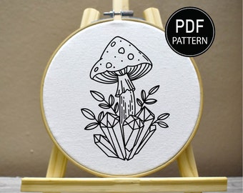Mushroom Embroidery Pattern Fungi Embroidery Mushroom Garden Pattern Crystal Hand Embroidery Pattern Embroidery Pattern Download