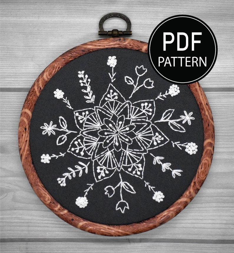 Mandala Embroidery Pattern Embroidery Kit Flower Mandala Pattern White Flower Hand Embroidery Pattern Embroidery PDF Flower Pattern