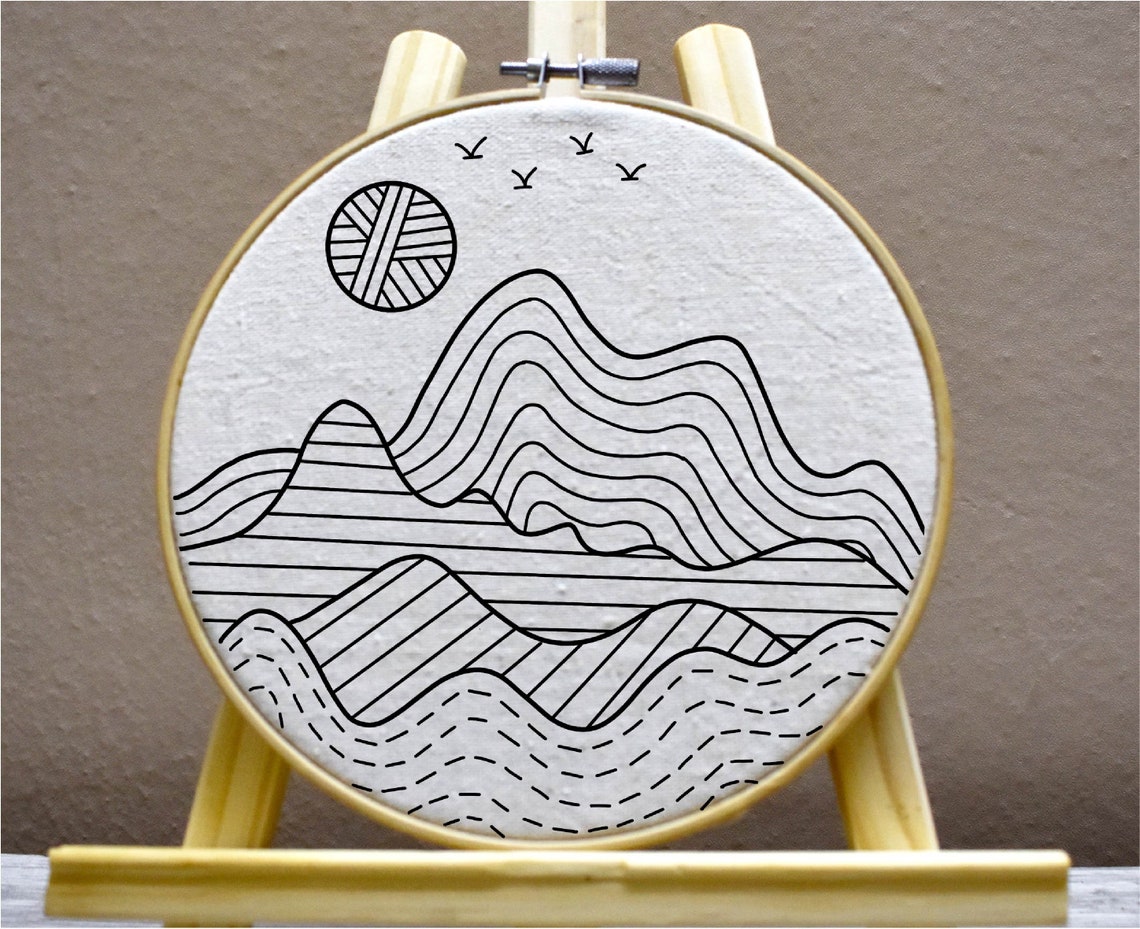 Mountain Embroidery Pattern Landscape Embroidery Mountain Etsy