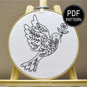 Bird Embroidery Pattern Bird Flower Embroidery Cute Bird Pattern Flower Moon Hand Embroidery Pattern Embroidery PDF