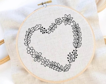 Love Wreath Hand Embroidery Pattern Love Embroidery Valentine Hand Embroidery Pattern Love Frame Embroidery PDF