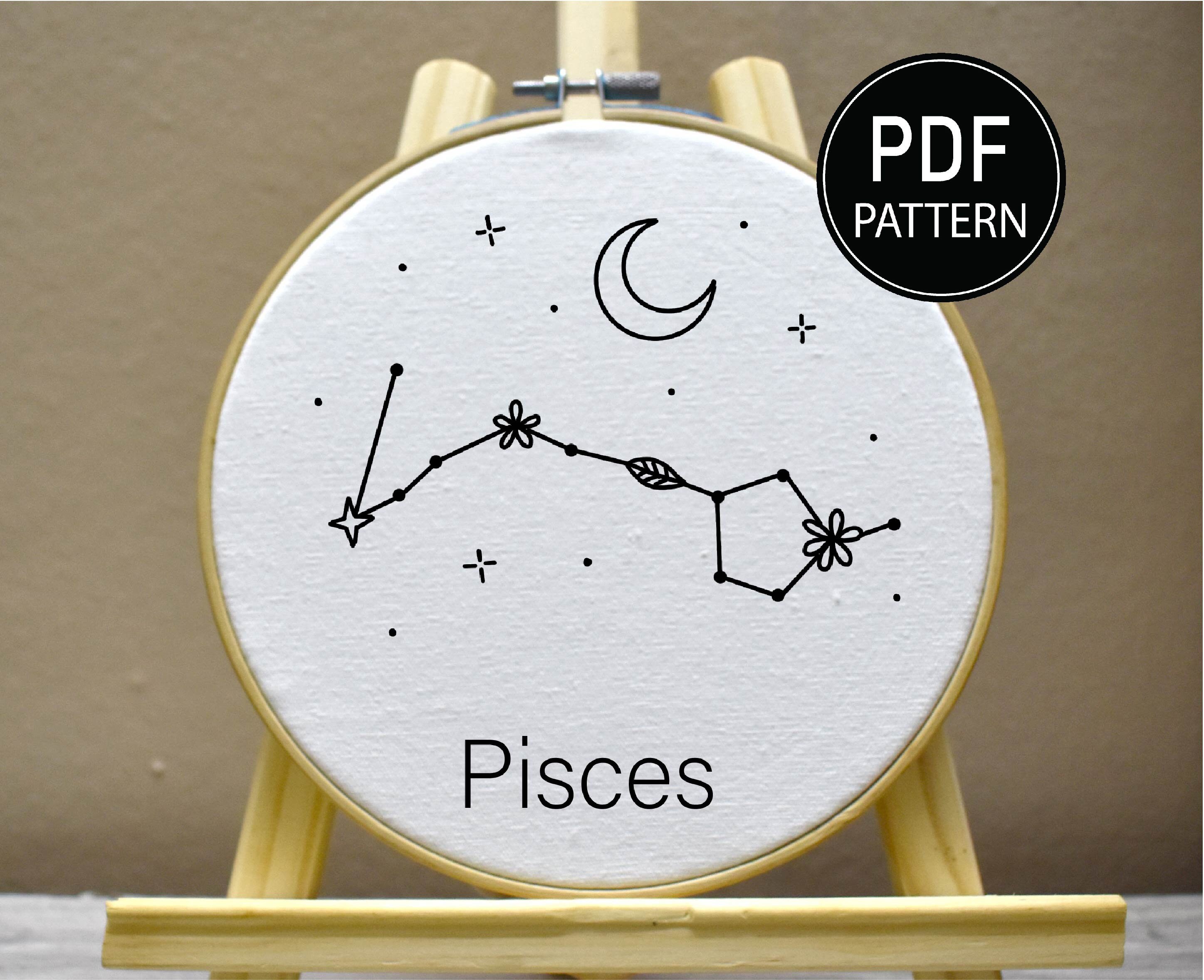 Ubs Pattern Pisces Embroidery Pattern Zodiac Embroidery Flower Zodiac Sign Hand ...
