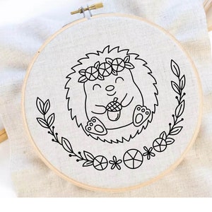 Hedgehog Embroidery Pattern Flower Hedgehog Embroidery Pattern Woodland Embroidery Pattern Download
