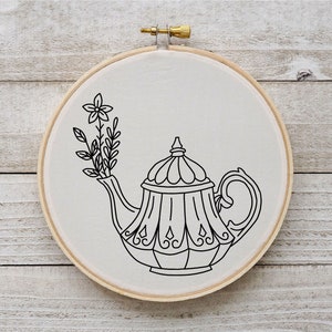 Flower Tea Pot Embroidery Pattern Bouquet Hand Embroidery Tea Flower Hand Embroidery Pattern Hand Embroidery PDF Pattern