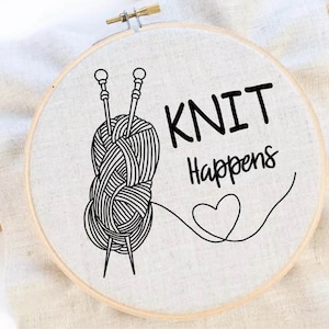 Knit Happens Embroidery Pattern Knitting Embroidery Knit Lovers Embroidery Pattern PDF Instant Download