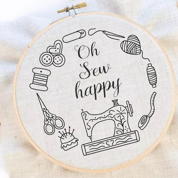 Oh Sew Happy Embroidery Pattern Sewing Machine Embroidery Sewing Room Embroidery Pattern Vintage Sewing Embroidery PDF Instant Download