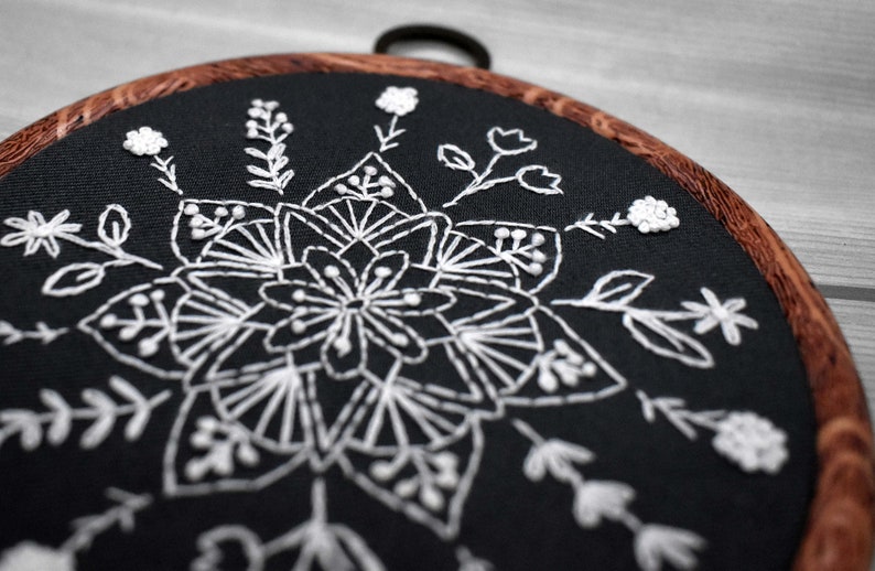 Mandala Embroidery Pattern Embroidery Kit Flower Mandala Pattern White Flower Hand Embroidery Pattern Embroidery PDF Flower Pattern