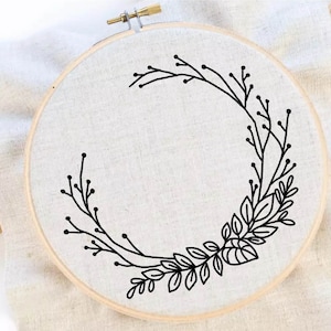 Flower Wreath Embroidery Pattern Flower Pattern Hand Embroidery Pattern Frame Embroidery Wreath Frame Embroidery Pattern Download