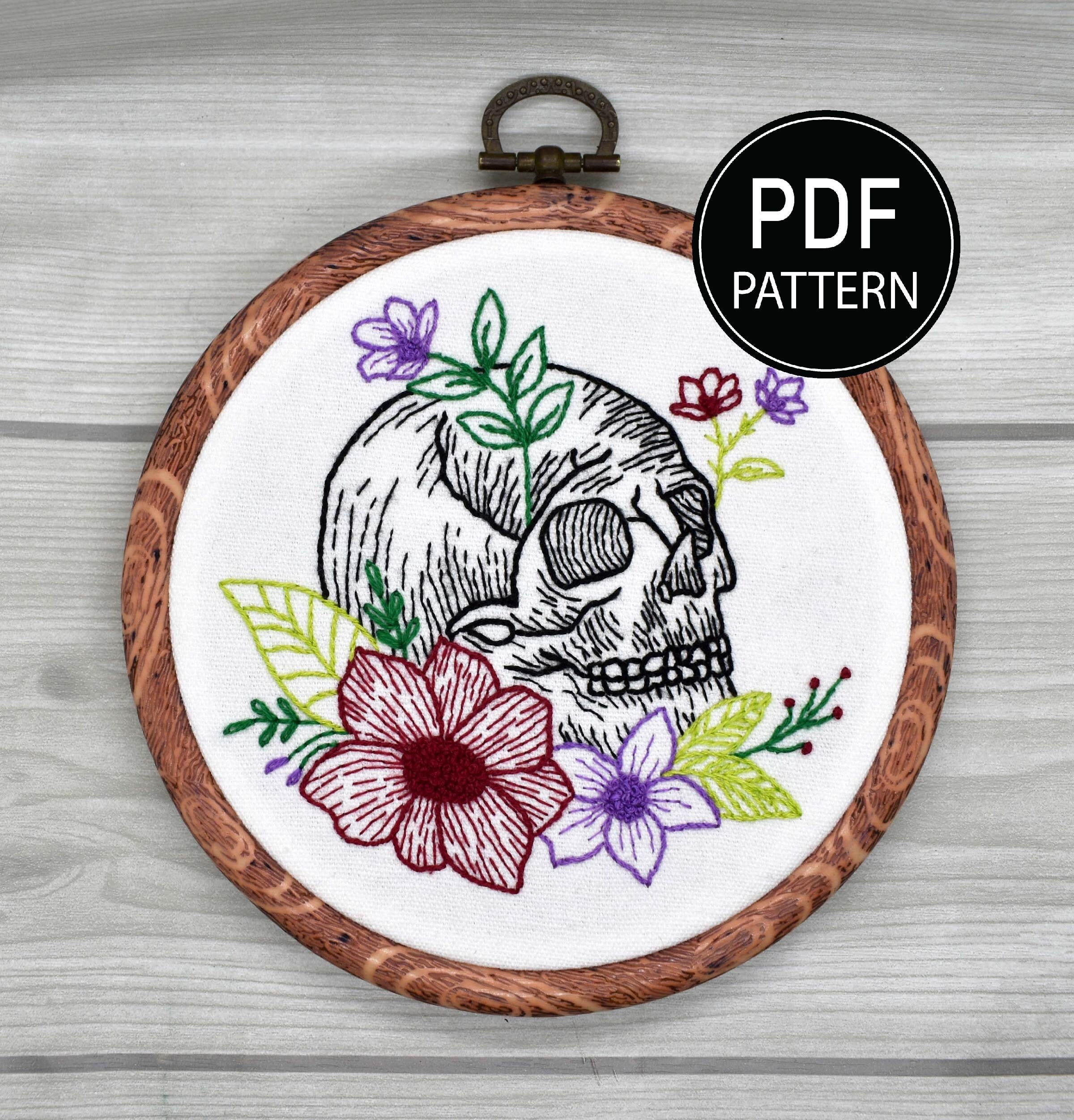 Skull and Flower Embroidery Pattern Skull Flower Embroidery Etsy