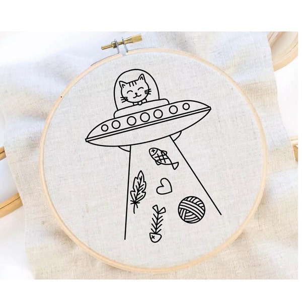 Cat Planet Embroidery Pattern Cat Embroidery Cat Space Embroidery Pattern Galaxy Embroidery PDF