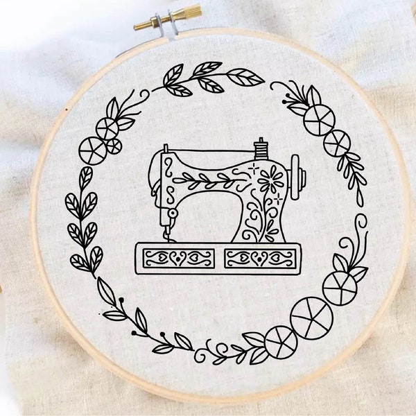 Sewing Machine Embroidery Pattern Wreath Embroidery Sewing Room Embroidery Pattern Vintage Sewing Embroidery PDF Instant Download