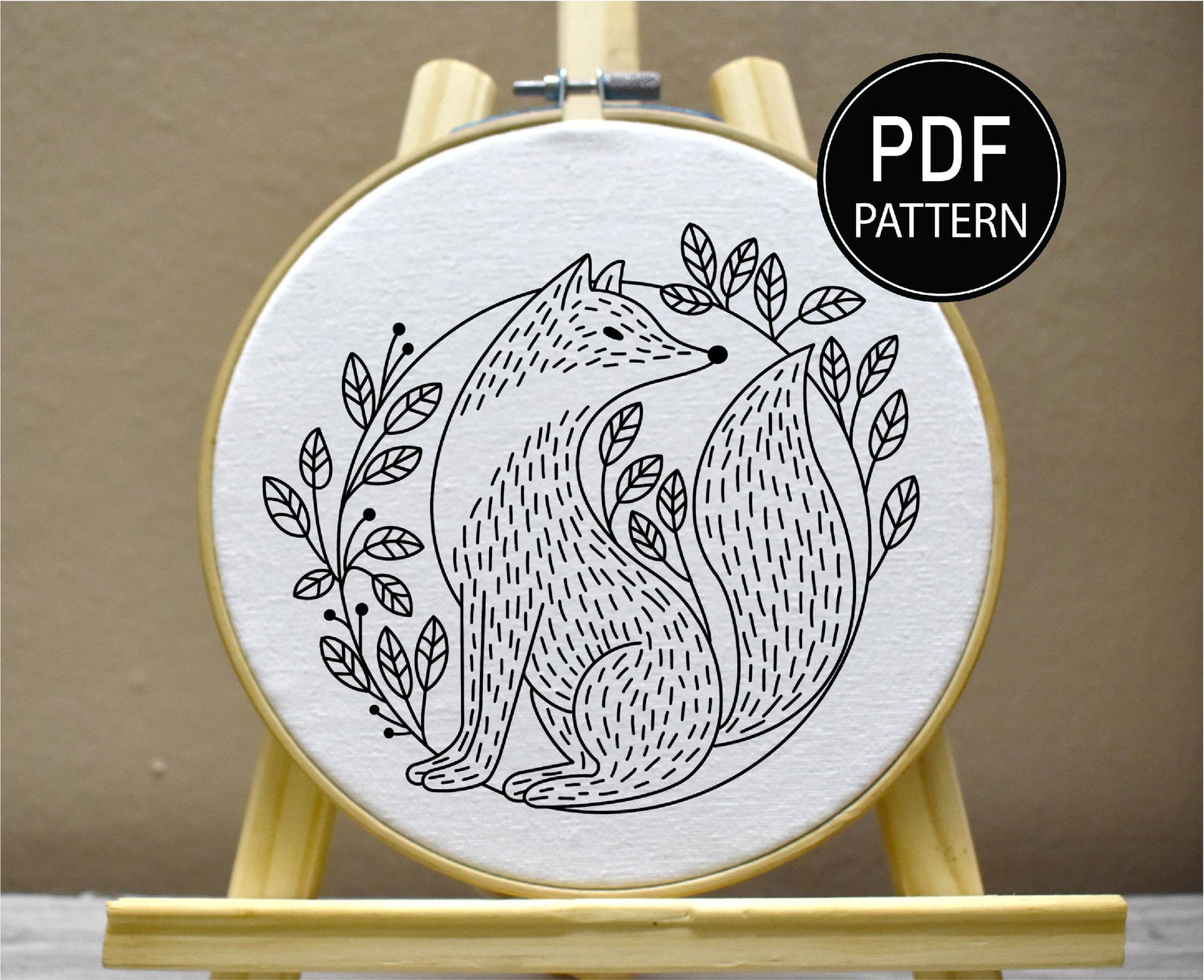 Fox Embroidery Pattern Floral Embroidery Pattern Fox Hand Embroidery ...