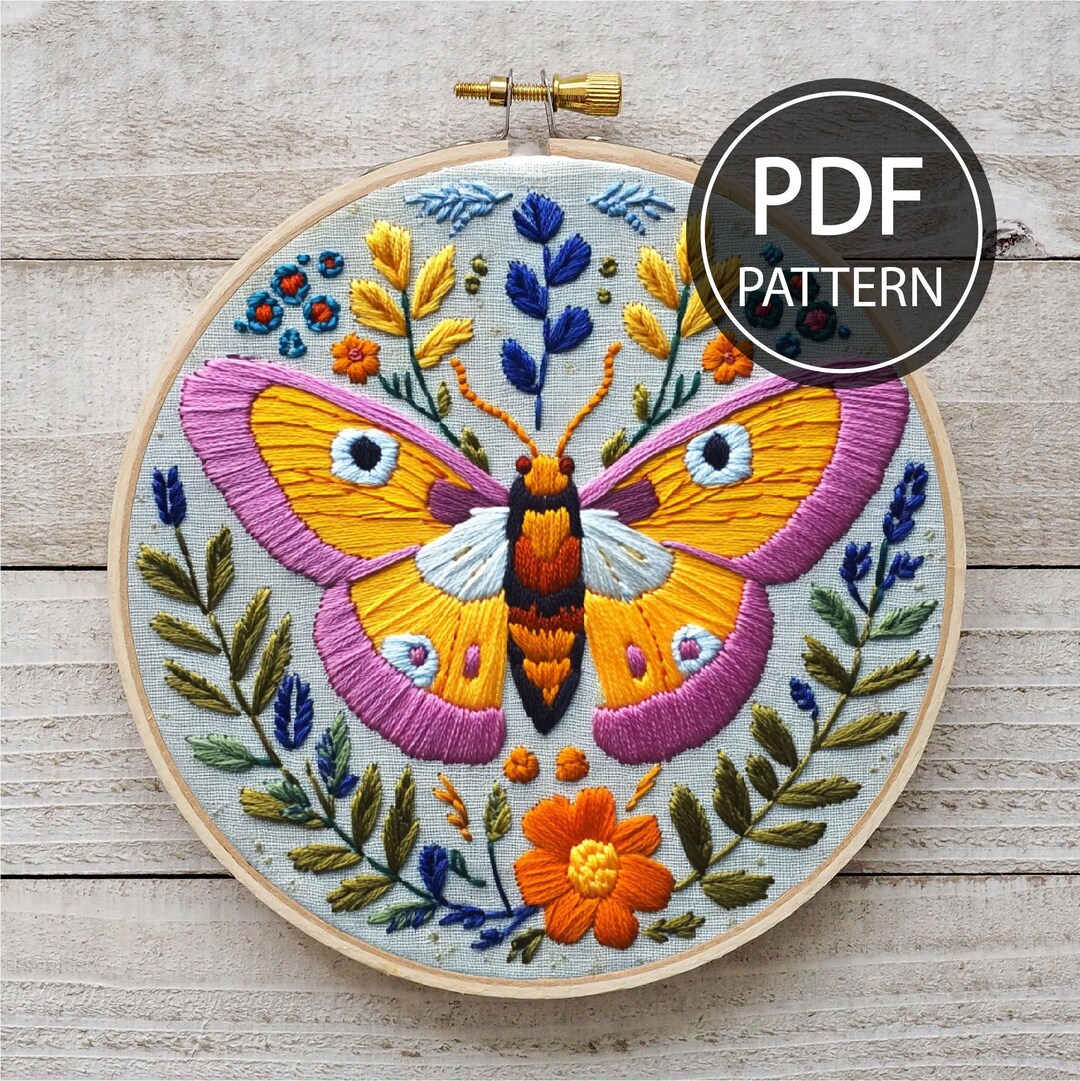 Flower Butterfly Embroidery Pattern Flower Embroidery Pattern Insect ...