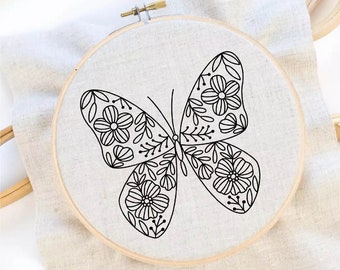 Flower Butterfly Embroidery Pattern Flower Embroidery Pattern Insect Embroidery Floral Hand Embroidery Pattern Embroidery Pattern Download