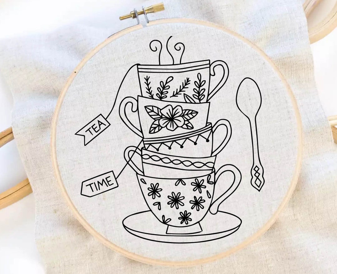 Tea Time Embroidery Pattern Tea Cups Embroidery Pattern Tea Cup Pattern