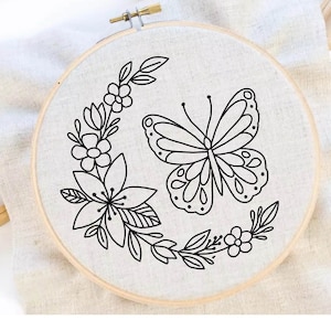 Butterfly Floral Embroidery Pattern Butterfly Pattern Flower Pattern Plants Embroidery Hand Embroidery Pattern Embroidery PDF