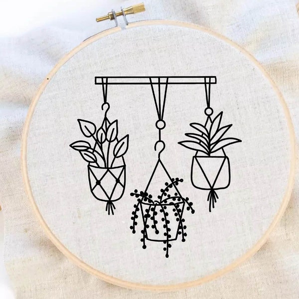 House Plants Embroidery Pattern Modern Embroidery Botanical Embroidery Pattern Hanger Plant Embroidery PDF Instant Download