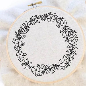 Flower Wreath Embroidery Pattern Flower Pattern Hand Embroidery Pattern Frame Embroidery Wreath Frame Embroidery Pattern Download