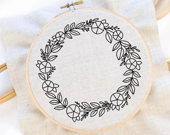 Flower Wreath Embroidery Pattern Flower Pattern Hand Embroidery Pattern Frame Embroidery Wreath Frame Embroidery Pattern Download