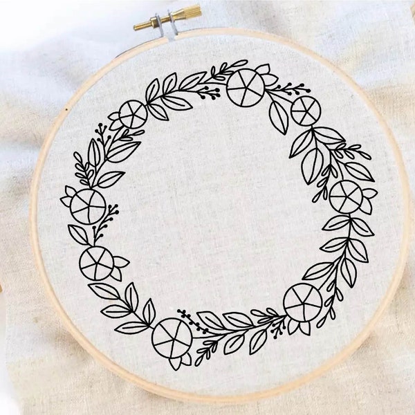 Flower Wreath Embroidery Pattern Flower Pattern Hand Embroidery Pattern Frame Embroidery Wreath Frame Embroidery Pattern Download