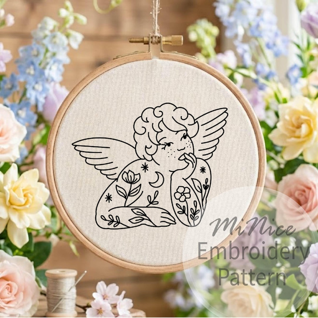 Little Angel Pattern Cute Angel Embroidery Pattern Angel Embroidery Angel Pattern Little ...
