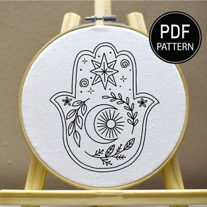 Hamsa Lunar Embroidery Pattern Hamsa Embroidery Hamsa Plant Pattern Hand Embroidery Pattern Flower Embroidery PDF image 4