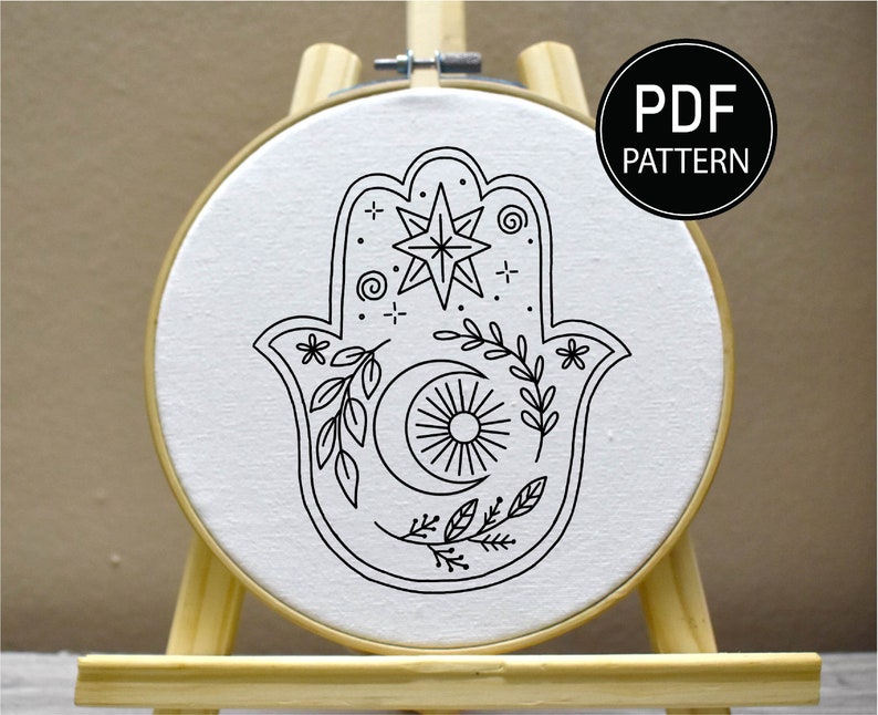 Hamsa Lunar Embroidery Pattern Hamsa Embroidery Hamsa Plant Pattern Hand Embroidery Pattern Flower Embroidery PDF image 4