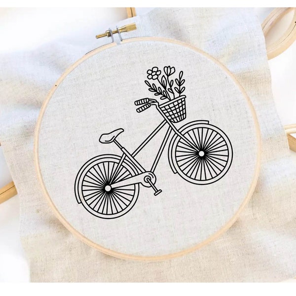 Bicycle Flower Embroidery Pattern Summer Embroidery Bike Hand Embroidery Pattern Embroidery PDF