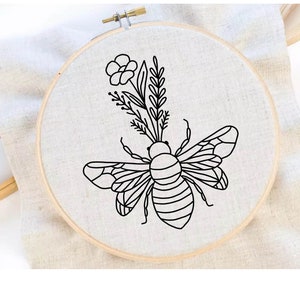Bee and Flower Embroidery Pattern Bee Embroidery Pattern Insect Embroidery Bouquet Hand Embroidery Pattern Flower Embroidery PDF
