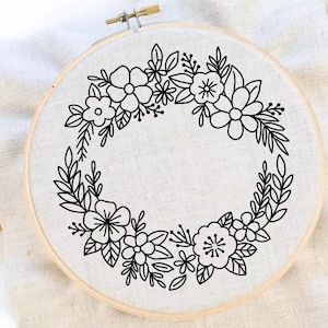 Flower Wreath Embroidery Pattern Flower Pattern Hand Embroidery Pattern Frame Embroidery Wreath Frame Embroidery Pattern Download