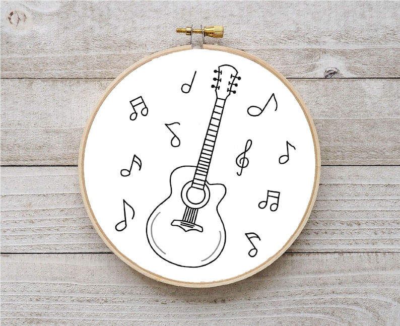 Musical Note Hoop Guitar Embroidery Pattern Music Embroidery Musical Instrument ...