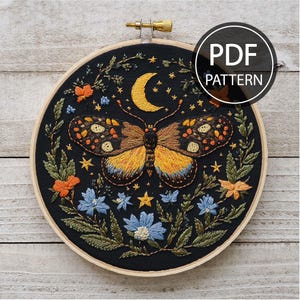 Flower Moth Embroidery Pattern Floral Moth Embroidery Insect Embroidery Pattern PDF