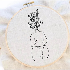 Feminist Embroidery Pattern Body Flower Embroidery Body Posivity Hand Embroidery Pattern Embroidery Pattern Download