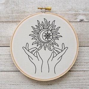 Sun Moon Hand Embroidery Pattern Whimsical Embroidery Lunar Hand Embroidery Pattern Embroidery PDF