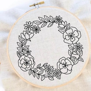 Wreath Embroidery Pattern Flower Pattern Hand Embroidery Pattern Frame Embroidery Wreath Frame Embroidery Pattern Download