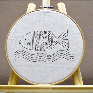 Fish Embroidery Pattern Fish Art Embroidery Fish Line Art Embroidery Pattern Stitches Embroidery PDF
