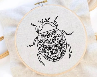 Scarab Beetle Embroidery Pattern Flower Beetle Embroidery Pattern Flower Insect Embroidery Folk Art Embroidery Pattern PDF