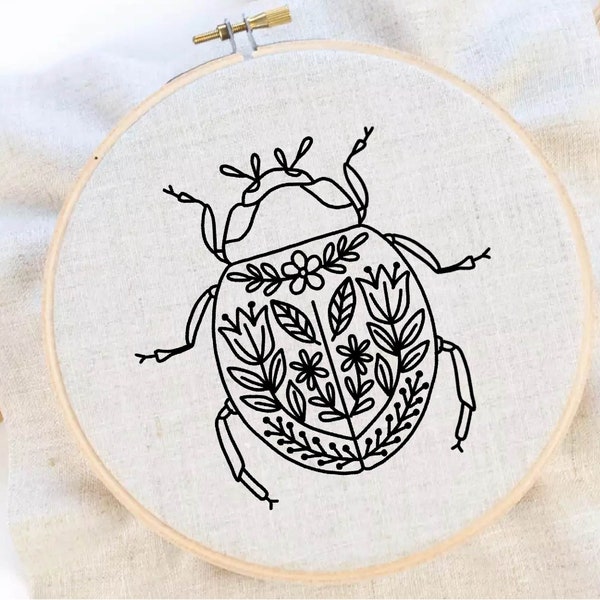 Scarab Beetle Embroidery Pattern Flower Beetle Embroidery Pattern Flower Insect Embroidery Folk Art Embroidery Pattern PDF