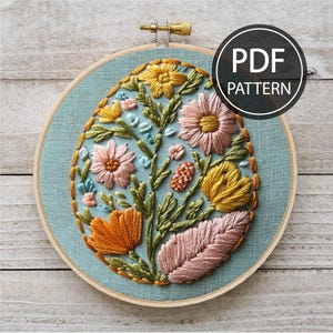 Easter Flower Embroidery Pattern Easter Embroidery Floral Embroidery Pattern Easter Egg Hand Embroidery PDF