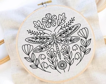 Dragonfly Embroidery Pattern Flower Dragonfly Embroidery Pattern Flower Insect Embroidery Folk Art Embroidery Pattern PDF